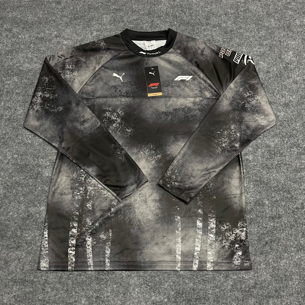 Formula 1 Shirt Men Medium Gray Puma F1 Long Sleeve Dynamic Double Face Jacquard